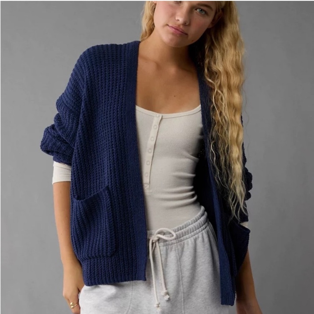 American Eagle Open Chenille Cardigan Sweater, Navy Blue, NWT, size M